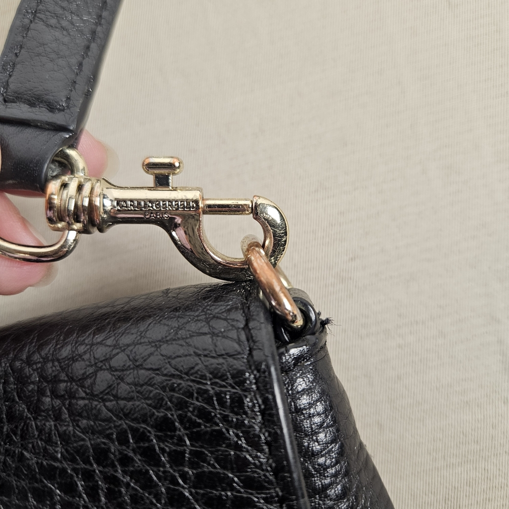 Karl Lagerfeld Black Pebbled Leather Crossbody Bag - Picture 3 of 16